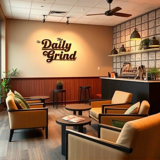 A cozy waiting area at The Daily Grind with comfortable chairs and magazines.