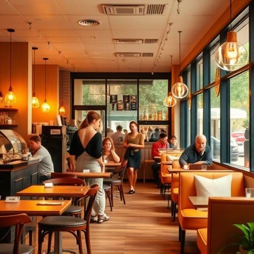 A warm and inviting interior shot of The Daily Grind cafe, showing comfortable seating and a bustling atmosphere.